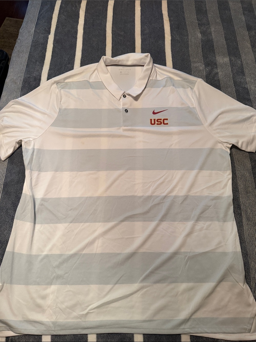 Nike White and Light Gray USC Striped Polo